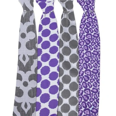 Bacati - Ikat Lilac/Gray Dots/Leopard Swaddling Muslin Blankets Set Of 4 2 Bacati - Ikat Lilac/Gray Dots/Leopard Swaddling Muslin Blankets Set Of 4 - Image 2