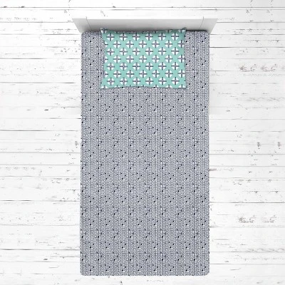 Bacati - Noah Mint Navy 3 Pc Toddler Bed Sheet Set 2 Bacati - Noah Mint Navy 3 Pc Toddler Bed Sheet Set - Image 2