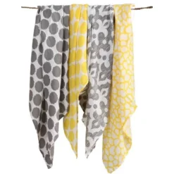 Bacati - Ikat Yellow/Gray Dots/Giraffe Swaddling Muslin Blankets Set Of 4 -Baby Products Store GUEST c5c0f1f1 da40 4e3e 9049 244ec95435f5