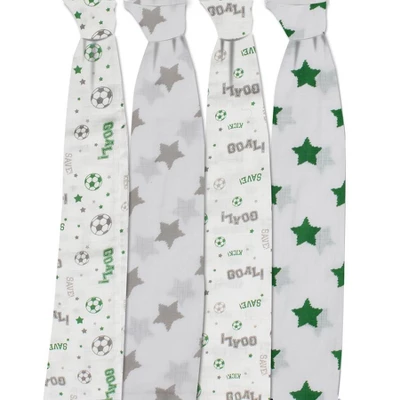 Bacati - Soccerball Green/Gray Muslin Swaddling Blankets Set Of 4 2 Bacati - Soccerball Green/Gray Muslin Swaddling Blankets Set Of 4 - Image 2