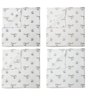 Bacati - Happy Monkeys Blue/Green/Gray Boys Muslin Swaddling Blankets Set Of 4 1 Bacati - Happy Monkeys Blue/Green/Gray Boys Muslin Swaddling Blankets Set Of 4