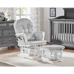 Suite Bebe Mason Glider And Ottoman - White Wood And Gray Fabric
