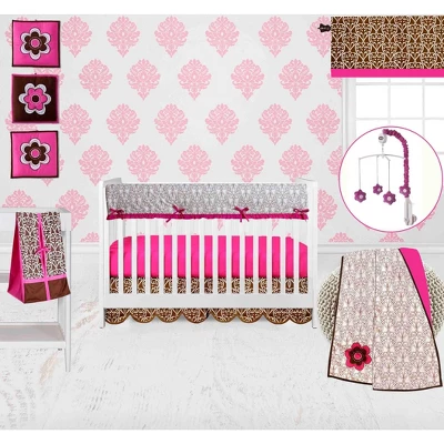 Bacati - Damask Chocolate/White Crib Or Toddler Bed Skirt 2 Bacati - Damask Chocolate/White Crib Or Toddler Bed Skirt - Image 2