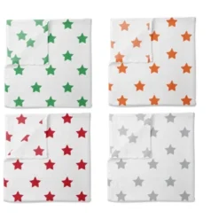 Bacati - Stars Neutral Swaddling Muslin Blankets Of 4 (Green,Orange,Red,Gray)