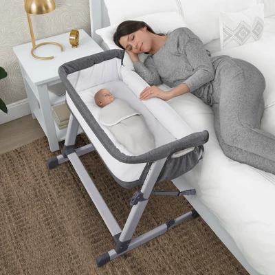 Simmons Kids' Dream Bedside Baby Bassinet Sleeper With Breathable Mesh And Adjustable Heights - Lightweight Portable Crib - Gray 2 Simmons Kids' Dream Bedside Baby Bassinet Sleeper With Breathable Mesh And Adjustable Heights - Lightweight Portable Crib - Gray - Image 2