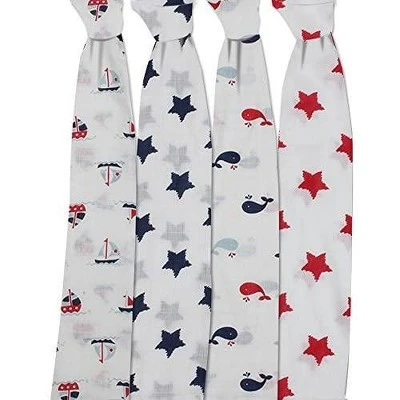 Bacati - Little Sailor Blue/Navy/Red Boys Muslin Swaddling Blankets Set Of 4 2 Bacati - Little Sailor Blue/Navy/Red Boys Muslin Swaddling Blankets Set Of 4 - Image 2