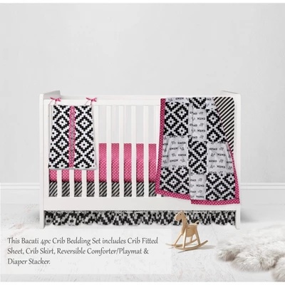 Bacati - Love Black Fuschia 4 Pc Crib Bedding Set With Diaper Caddy 2 Bacati - Love Black Fuschia 4 Pc Crib Bedding Set With Diaper Caddy - Image 2