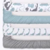 The Peanutshell Dino 4-Pack Crib Fitted Sheet Set In Blue/Grey/White