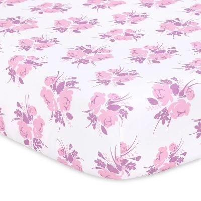 The Peanutshell Purple Floral 4-Pack Crib Fitted Sheet Set In Purple/Pink/White 6 The Peanutshell Purple Floral 4-Pack Crib Fitted Sheet Set In Purple/Pink/White - Image 6