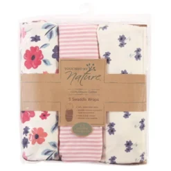 Touched By Nature Infant Girl Organic Cotton Swaddle Wraps, Garden Floral, 0-3 Months