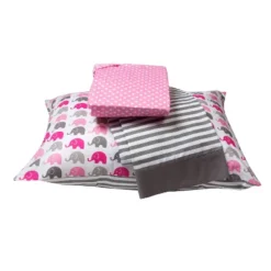 Bacati - Elephants Pink Fuschia Gray 3 Pc Toddler Bed Sheet Set