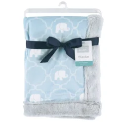 Hudson Baby Infant Boy Plush Blanket With Furry Binding And Back, Elephant, One Size