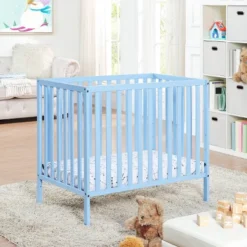 Suite Bebe Palmer 3-in-1 Convertible Mini Crib With Mattress Pad - Blue