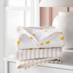 New Arrival 1 Flannel Swaddle Baby Blankets - Yellow Sun And Stripe - 2pk - Cloud Island™