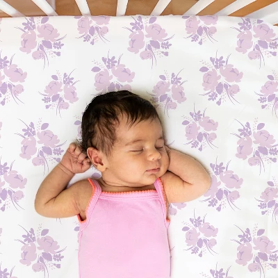 The Peanutshell Purple Floral 4-Pack Crib Fitted Sheet Set In Purple/Pink/White 4 The Peanutshell Purple Floral 4-Pack Crib Fitted Sheet Set In Purple/Pink/White - Image 4